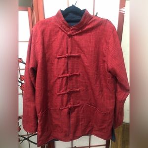 Red and blue reversible Linen tang jacket
